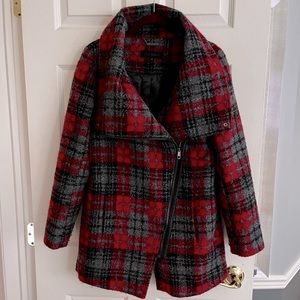 Steve Madden plaid funnel collar coat